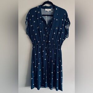 Lucky Brand XL Navy Blue Summer Dress with White Floral Pattern
